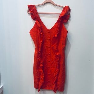 orange red Karlie boutique dress button ruffle button front size Large